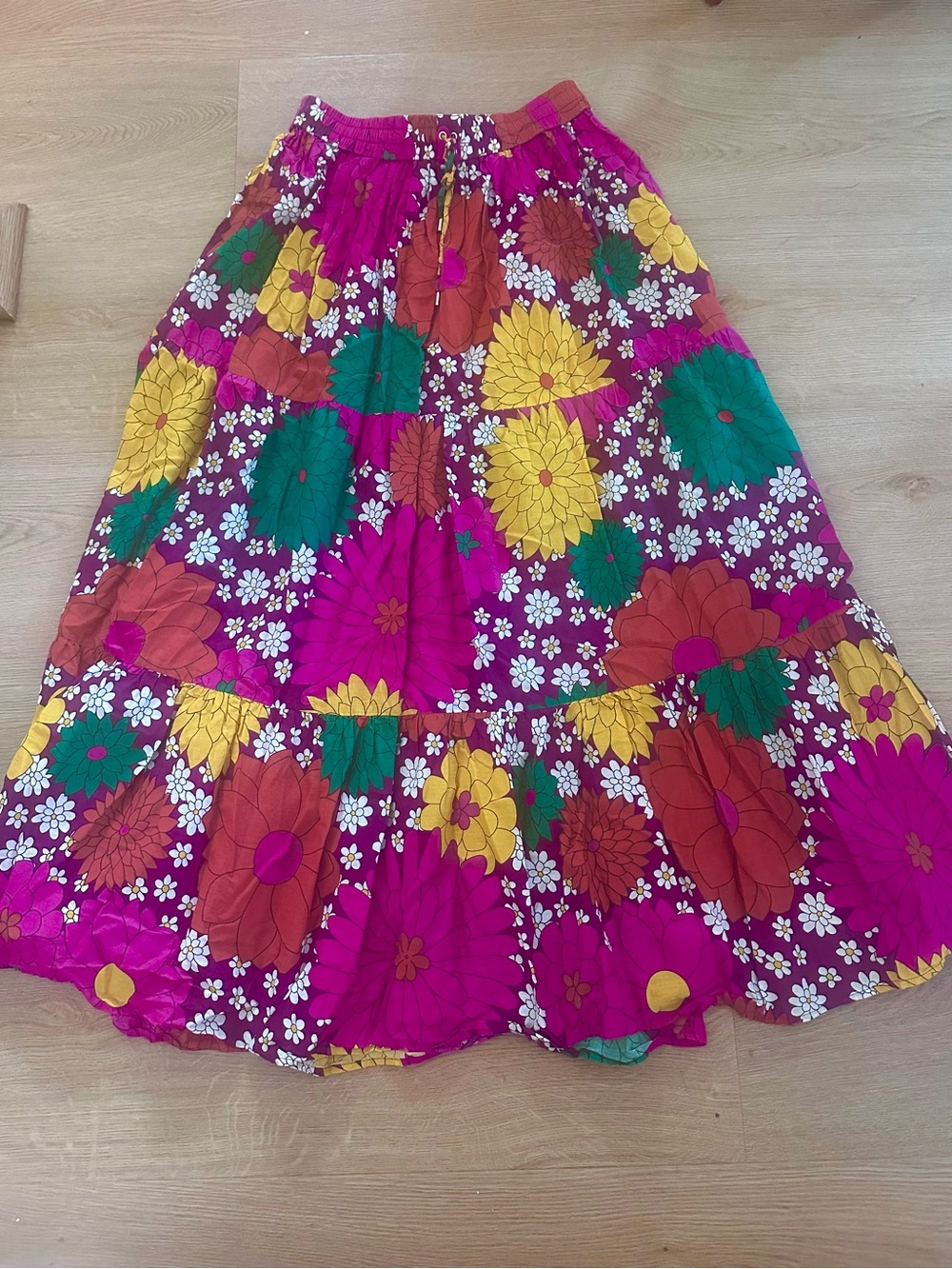 Dodo Bar Or Magenta Floral Tiered Maxi Skirt with Yellow & Green Accents - Picture 1 of 6